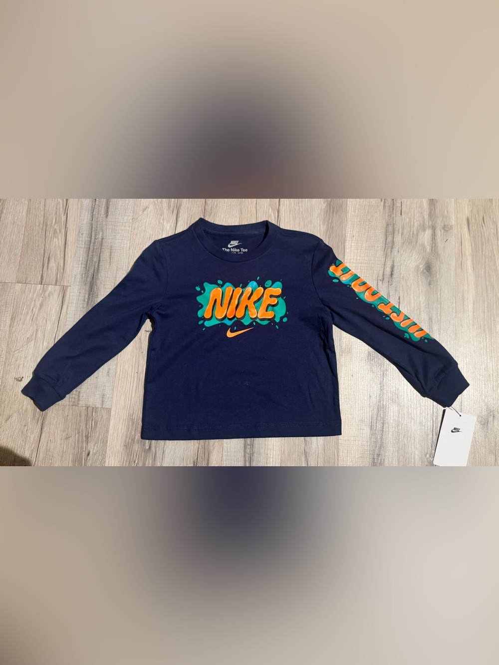 NWT Nike Boys 3T Long Sleeve Graphic Logo Tee Blue Crew Neck